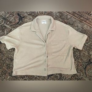 Abercrombie short sleeve terry cropped button-up